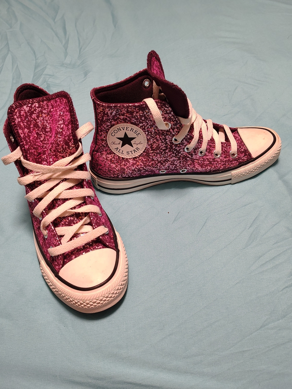 Converse Chuck Taylor All Star Glitter High Top Sneakers Pink & Black US 7 - Picture 2 of 8